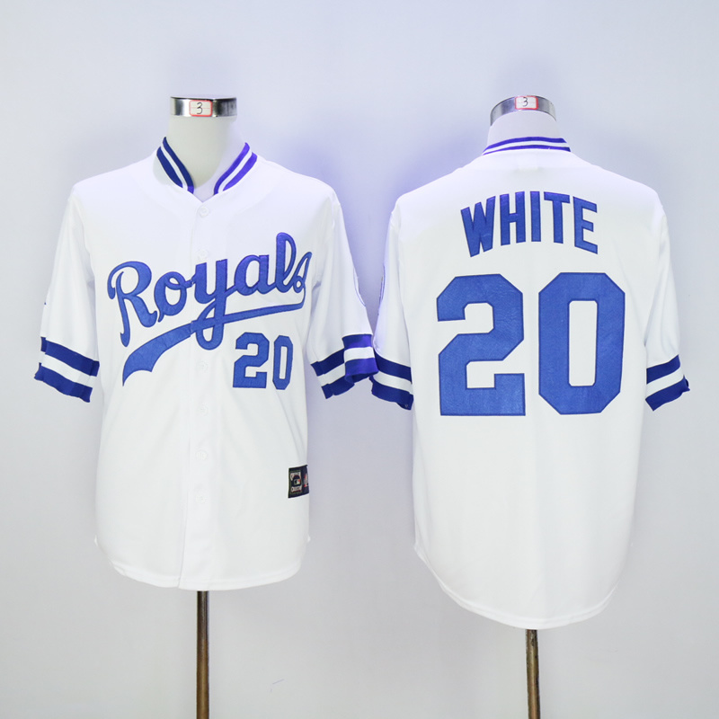 Men Kansas City Royals #20 White White Throwback MLB Jerseys->kansas city royals->MLB Jersey